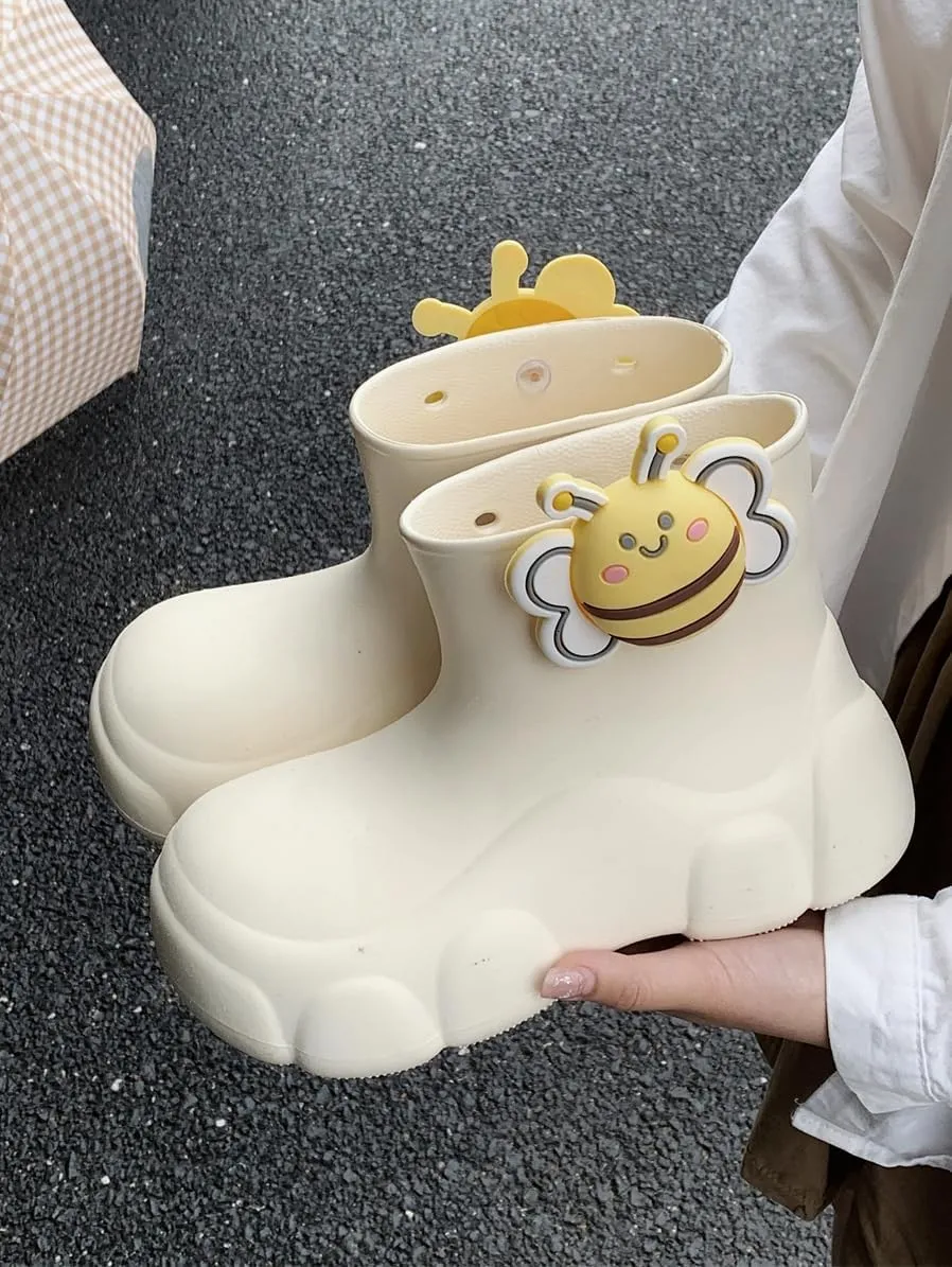 Kawaii Bees rain Boots for Women Cartoon Ladies Outdoor Waterproof Students Four Seasons Universal Rainy Rubber Shoes