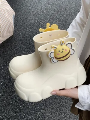 Kawaii Bees rain Boots for Women Cartoon Ladies Outdoor Waterproof Students Four Seasons Universal Rainy Rubber Shoes