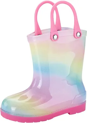 Kids Tie Dye Waterproof Rain Boot with Pull on Handles Toddler Girls Bow Rain Boots Rubber Boots Cute Baby Boy Boots
