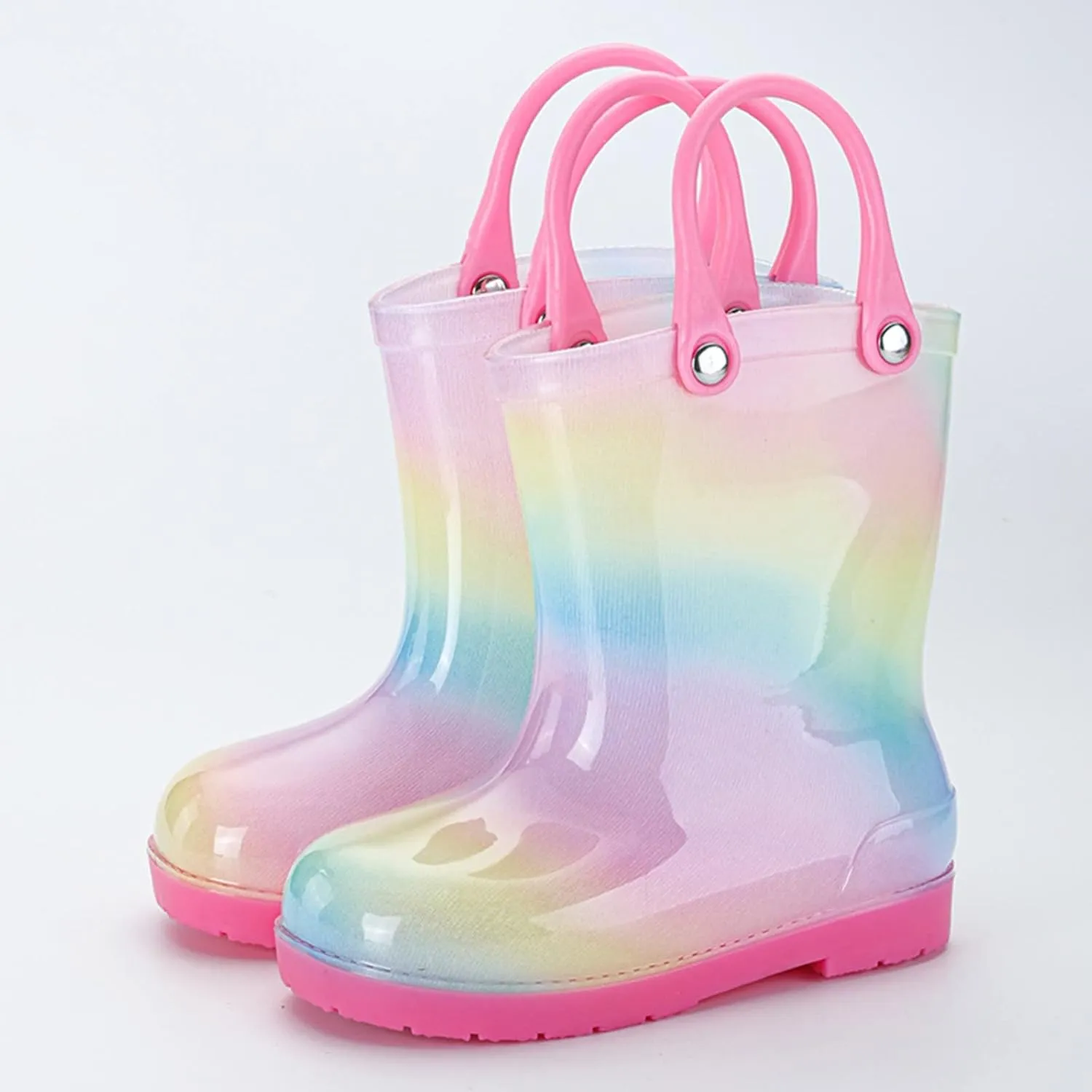 Kids Tie Dye Waterproof Rain Boot with Pull on Handles Toddler Girls Bow Rain Boots Rubber Boots Cute Baby Boy Boots