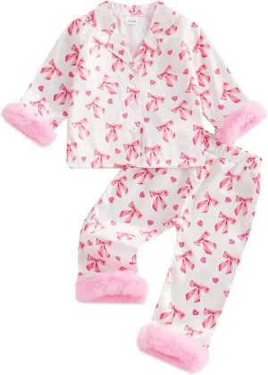 Kuriozud Toddler Girl Easter Pajamas Baby Silk Satin Nightgown Little Kids Girls Pjs Button Down 2 Piece Pajamas Set