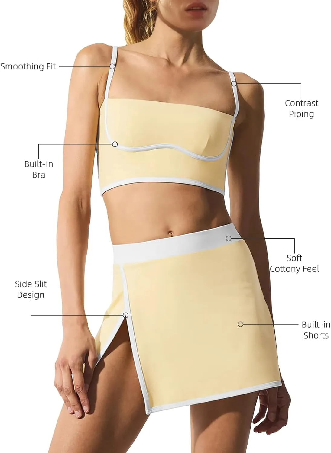 LAMISSCHE Tennis Skirt Sets Women 2 Piece Outfits Yoga Workout Set Skirt and Top Set with Built in Bra & Shorts