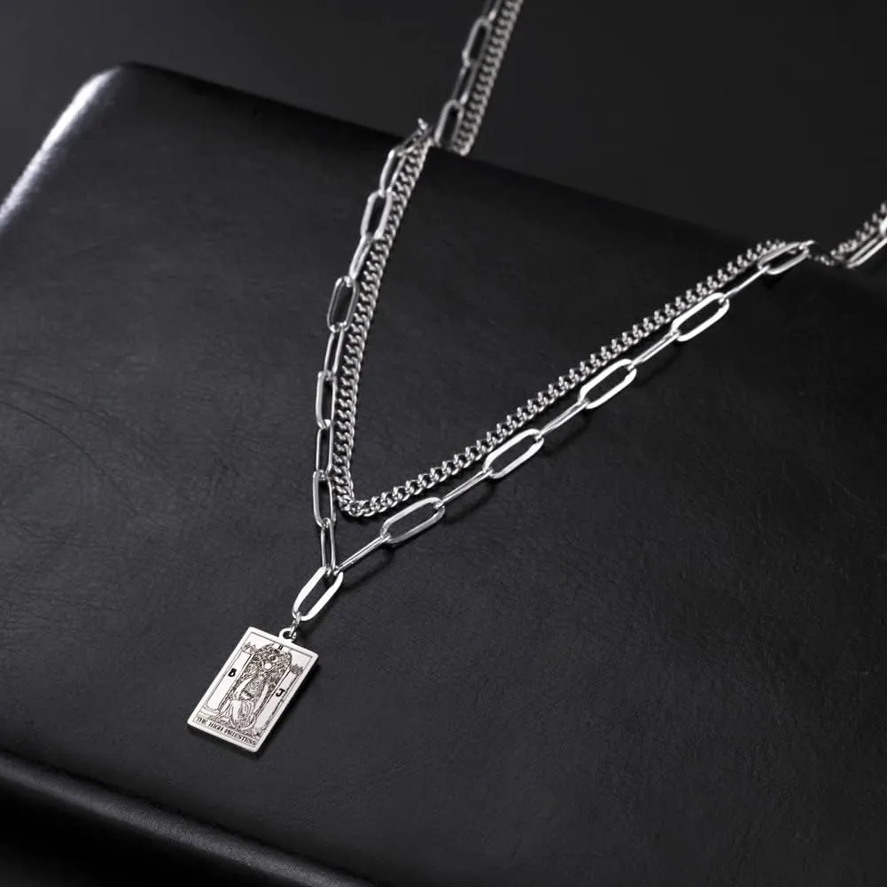 Layer Necklace Tarot Luck Pendants Stainless Steel Necklace