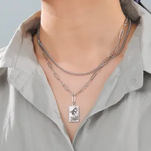 Layer Necklace Tarot Luck Pendants Stainless Steel Necklace