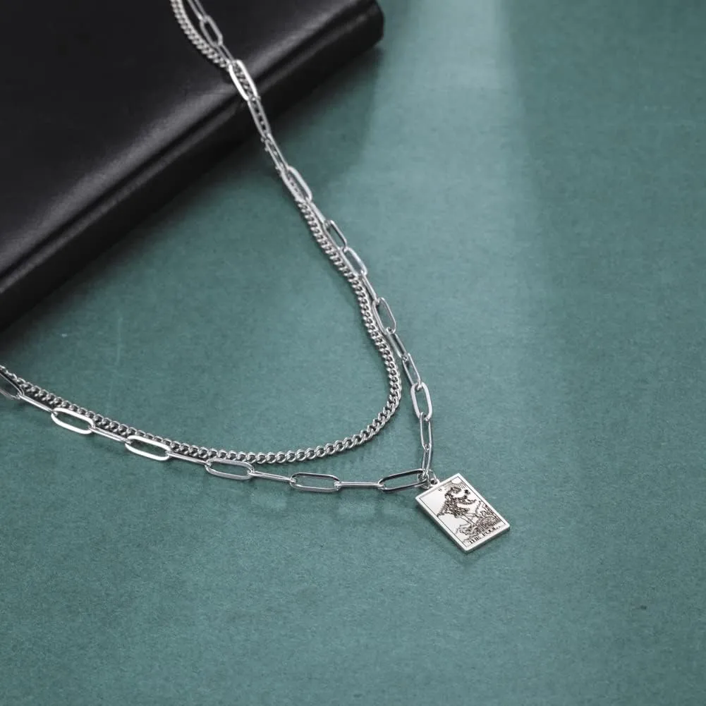 Layer Necklace Tarot Luck Pendants Stainless Steel Necklace