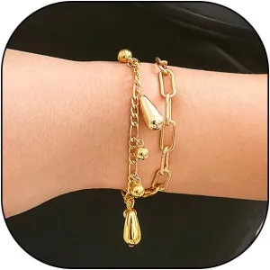Layering Dainty Bead Charm Bracelets,Trendy Stacking Plated Gold Paperclip Bangles,Aesthetic Anniversary Jewelry Gift for Women