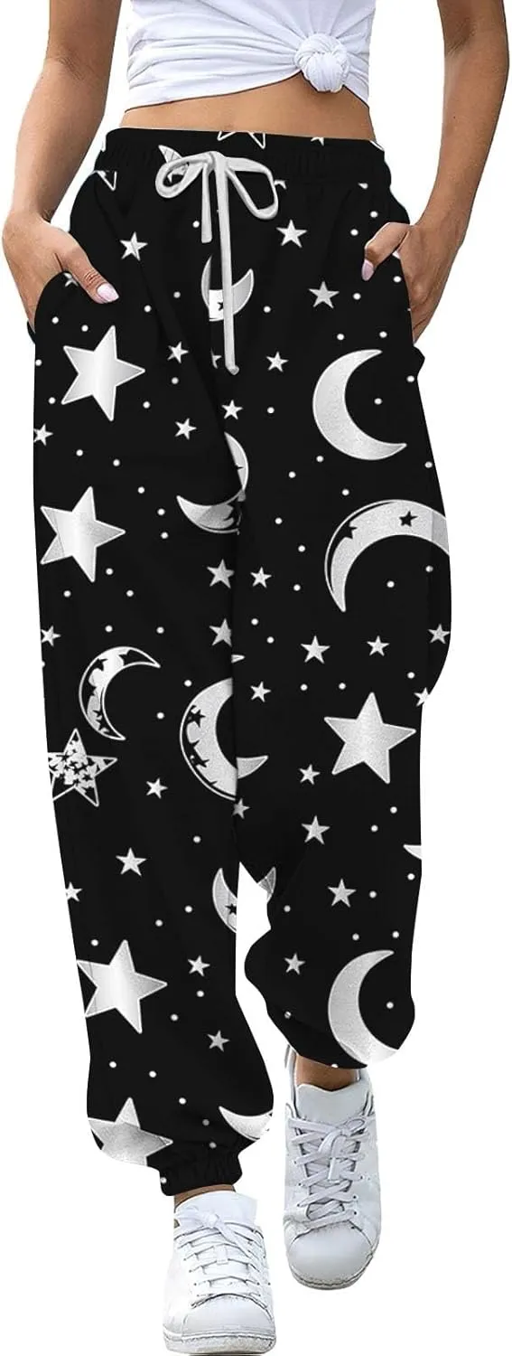 LCMTWX Baggy Sweatpants 2024 Joggers Pants Workout High Waisted Yoga Pants with Pockets Womens Jogging Leggings Comfy Black