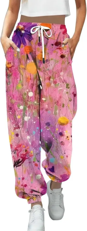 LCMTWX Women Sweatpants with Pockets Drawstring Elastic Waisted Heart Print Bottom Pants Baggy Comfortable Joggers for