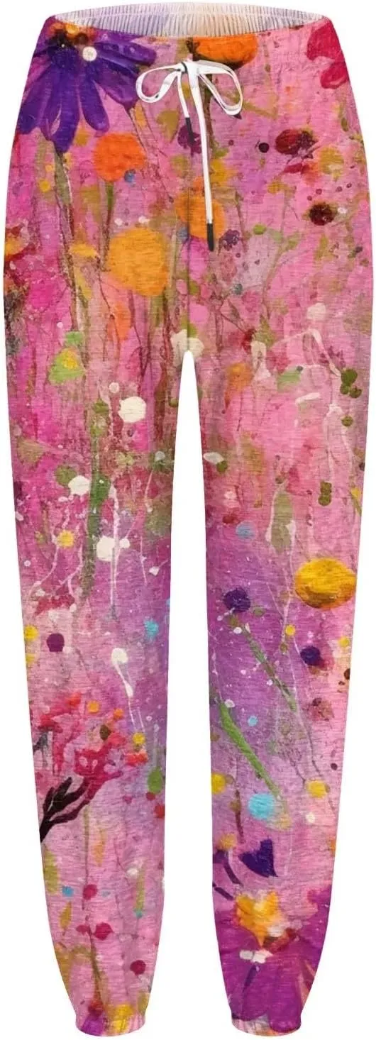 LCMTWX Women Sweatpants with Pockets Drawstring Elastic Waisted Heart Print Bottom Pants Baggy Comfortable Joggers for
