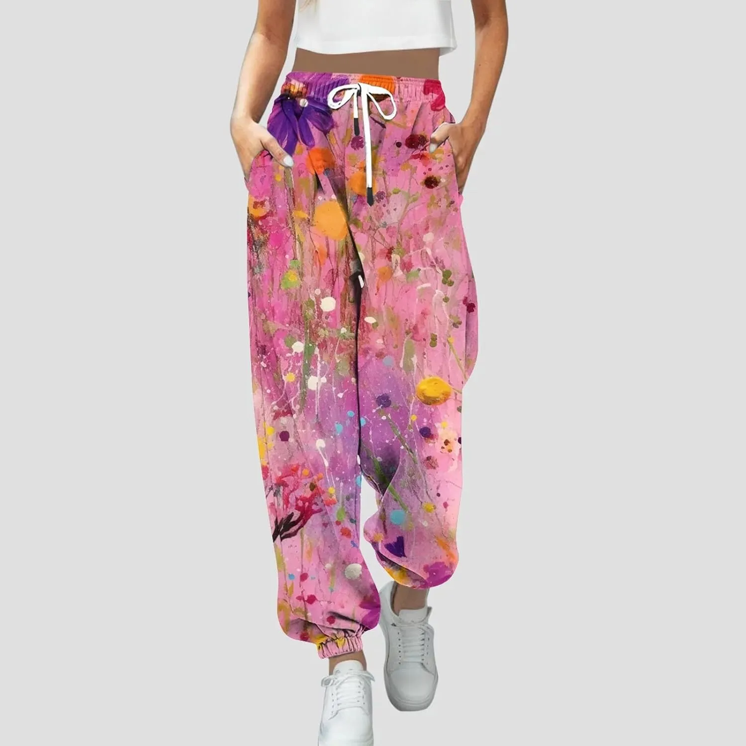 LCMTWX Women Sweatpants with Pockets Drawstring Elastic Waisted Heart Print Bottom Pants Baggy Comfortable Joggers for