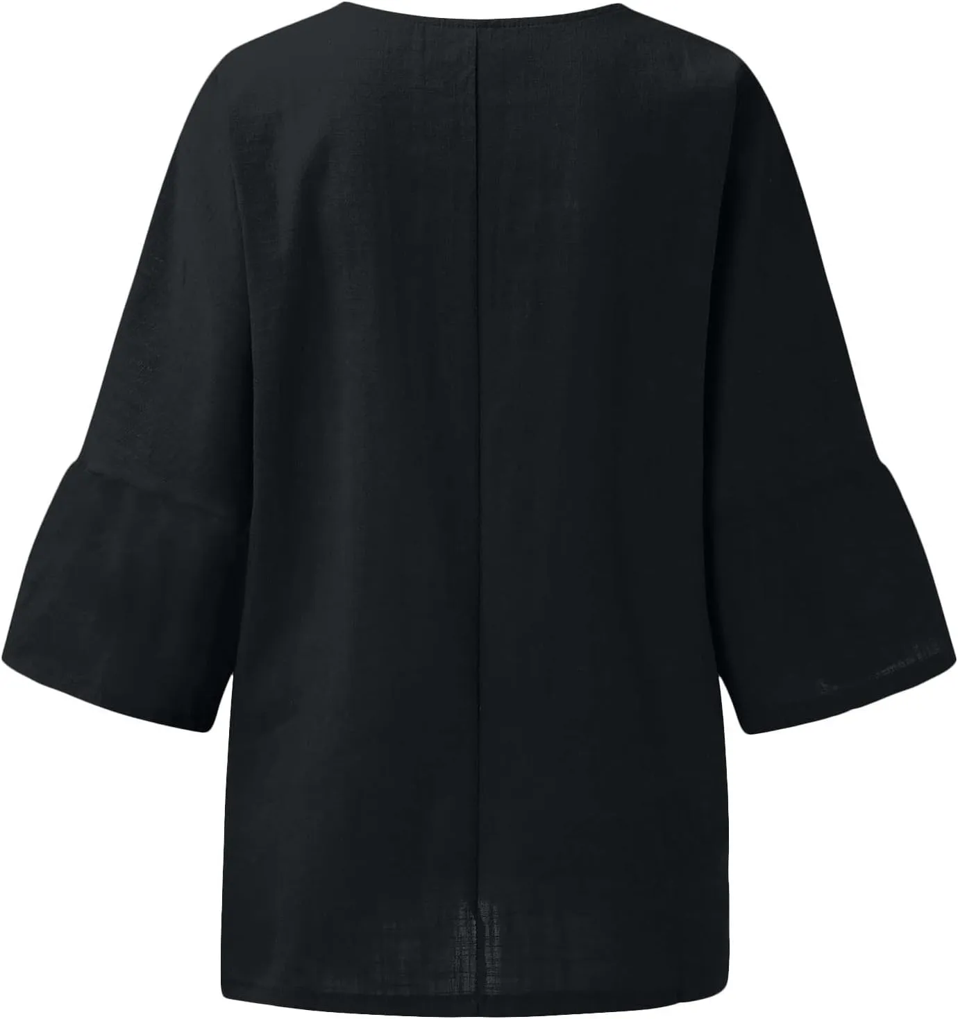 Linen Shirts for Women 3/4 Sleeve Solid Color Tops Summer Casual Round Neck Pullover Blouse Ladies Tunic Basic Tees