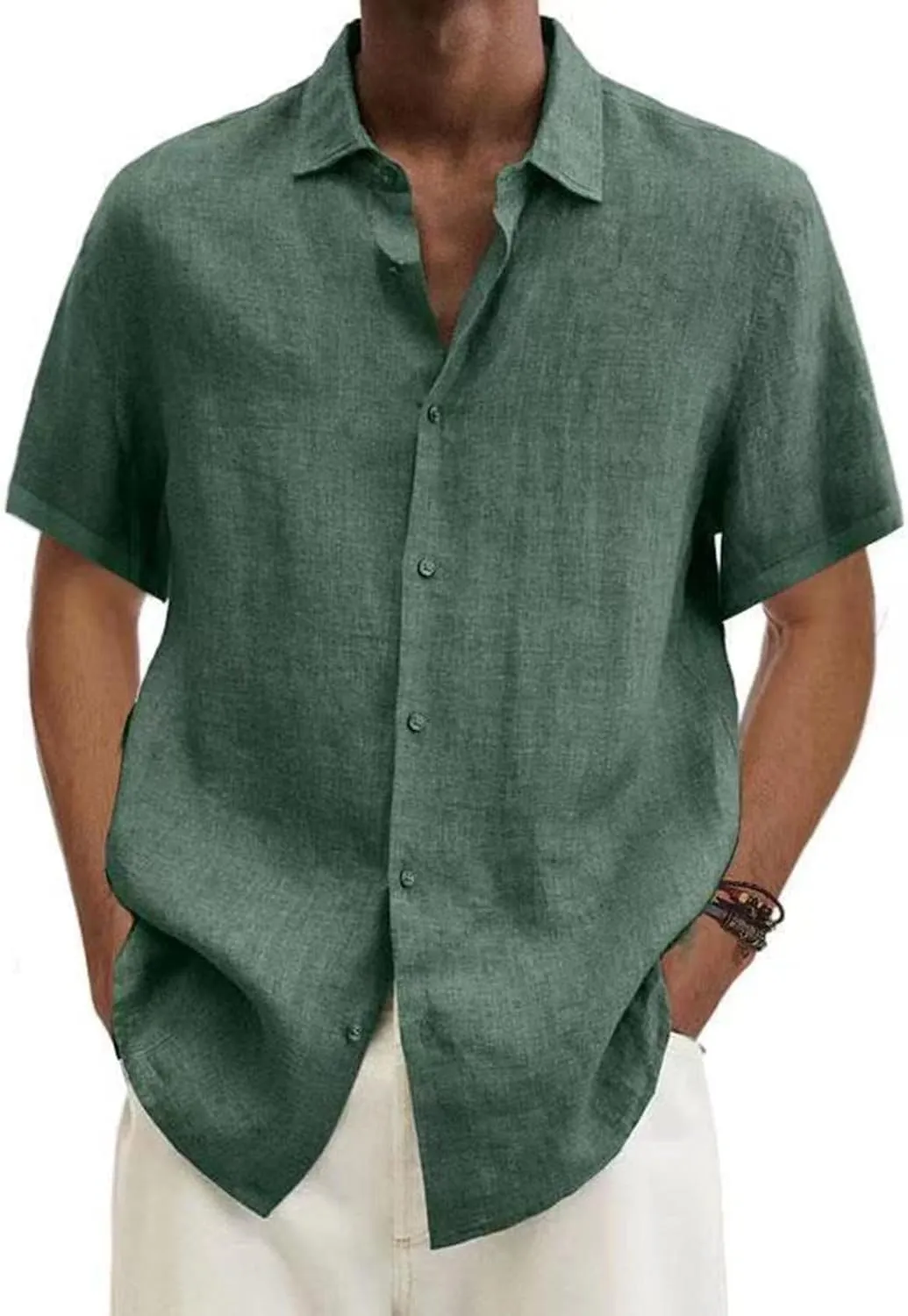 Linen Shirts Men Short Sleeve Button Down Tops Lightweight Beach Shirts Regular Fit