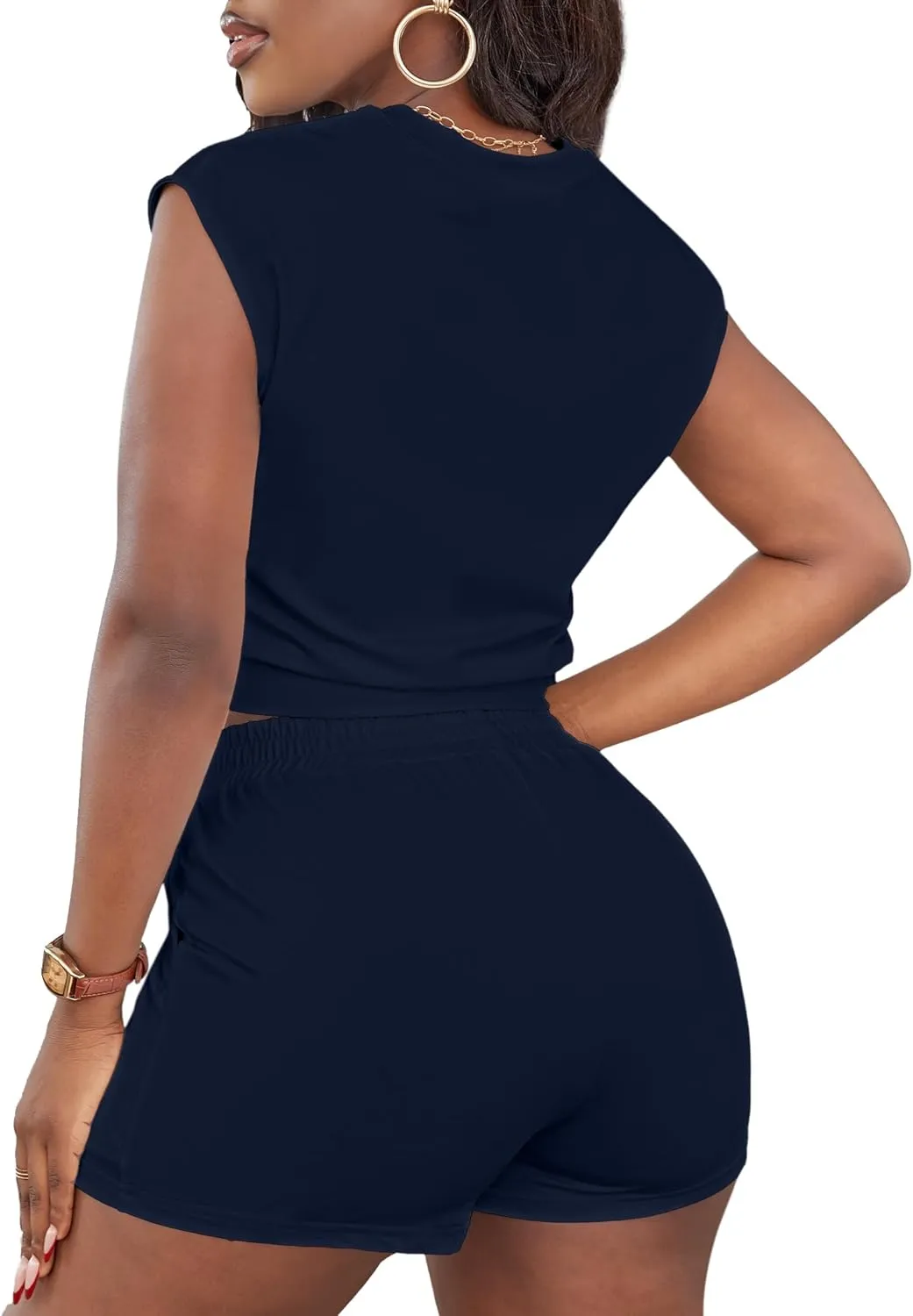 LovelyWholesale Short Sets for Women 2 Piece Summer Sets Cap Sleeve Crop Tops and Shorts Tracksuits Sets