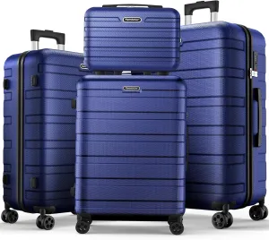 Luggage Sets 4 Piece, Expandable ABS Durable Suitcases Sets, TSA Lock Travel Checked Luggage Sets Navy Blue
