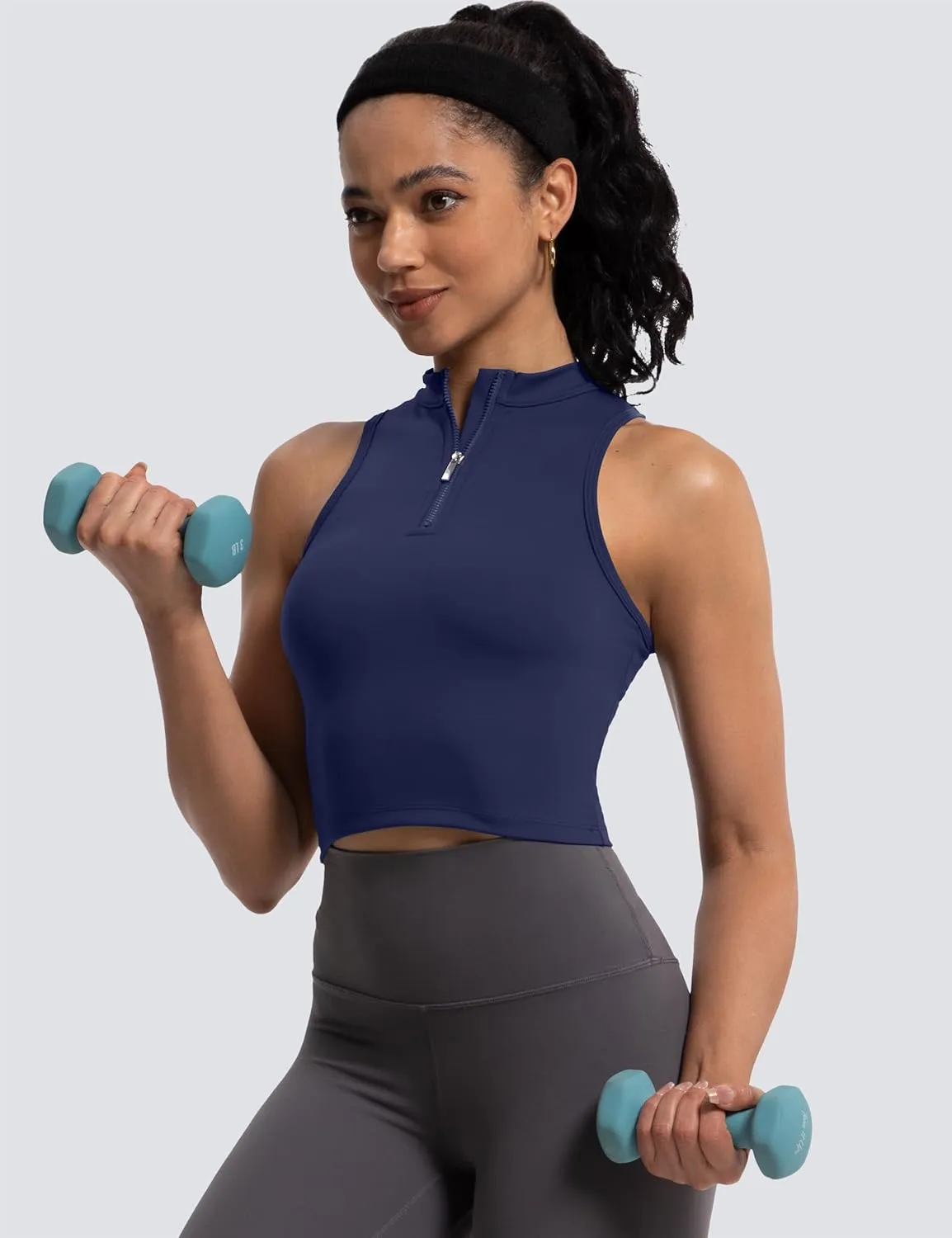 MathCat Half Zipper Workout Tank Tops for Women with Built in Bra, Racerback Workout Tops Sleeveless Crop Tops Gym Yoga Tops