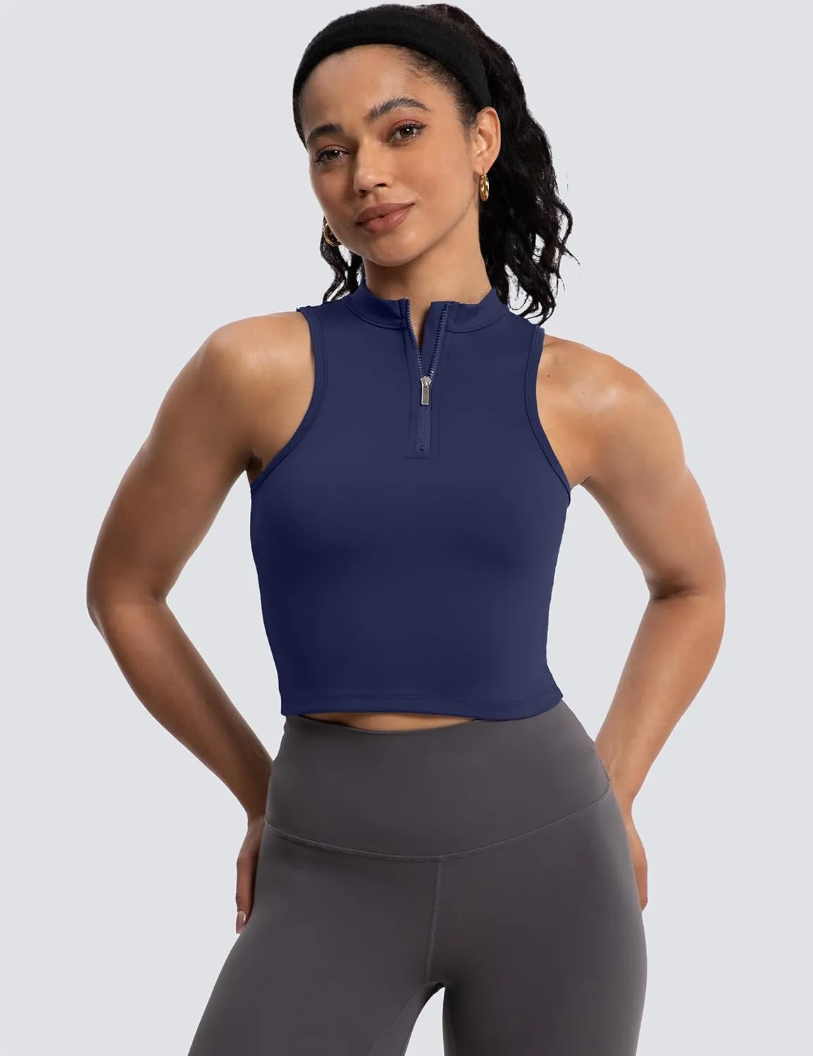 MathCat Half Zipper Workout Tank Tops for Women with Built in Bra, Racerback Workout Tops Sleeveless Crop Tops Gym Yoga Tops