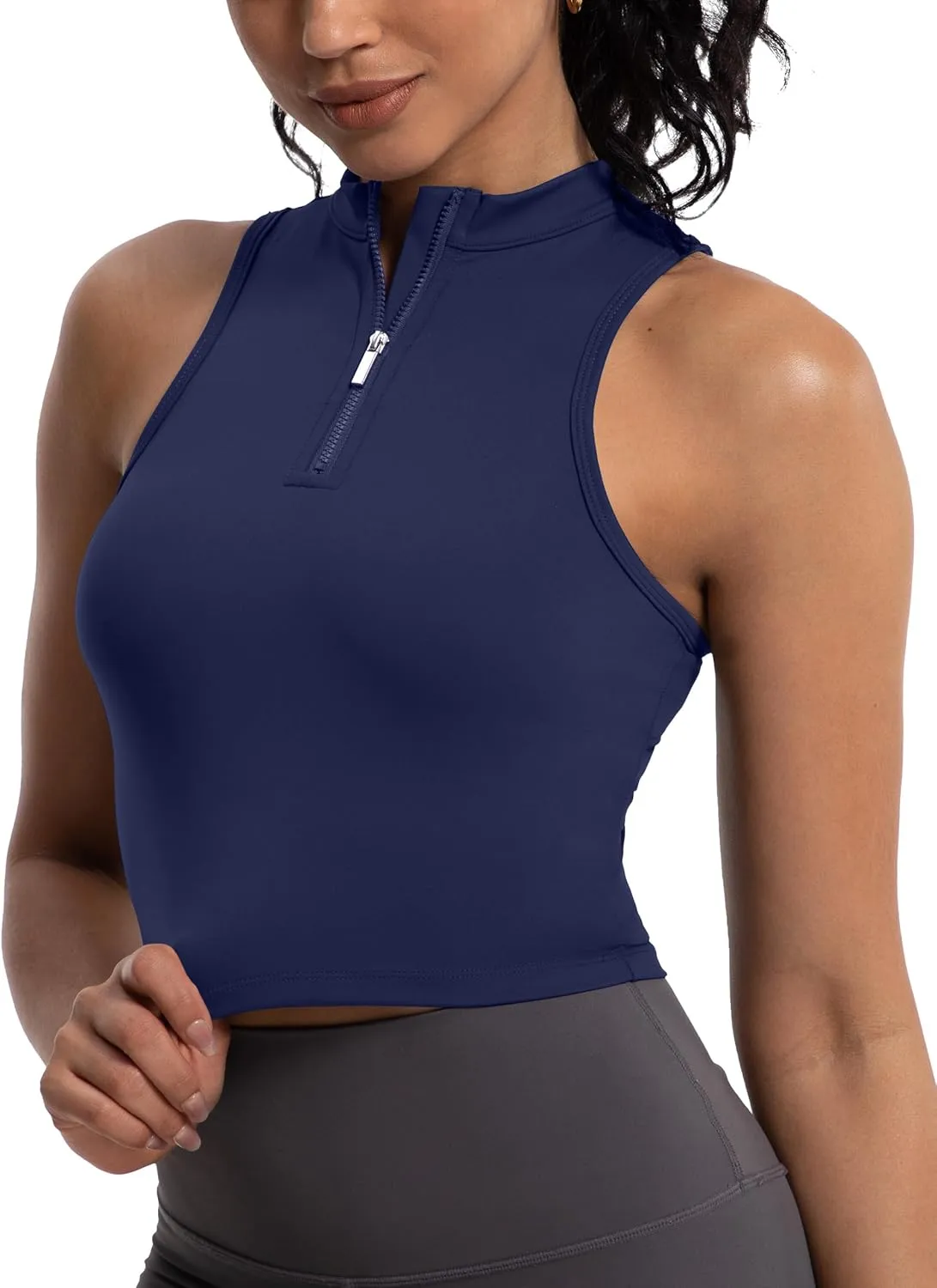 MathCat Half Zipper Workout Tank Tops for Women with Built in Bra, Racerback Workout Tops Sleeveless Crop Tops Gym Yoga Tops