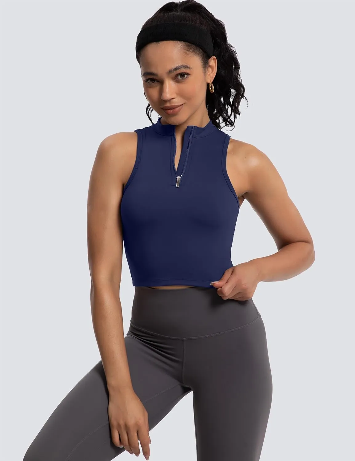 MathCat Half Zipper Workout Tank Tops for Women with Built in Bra, Racerback Workout Tops Sleeveless Crop Tops Gym Yoga Tops