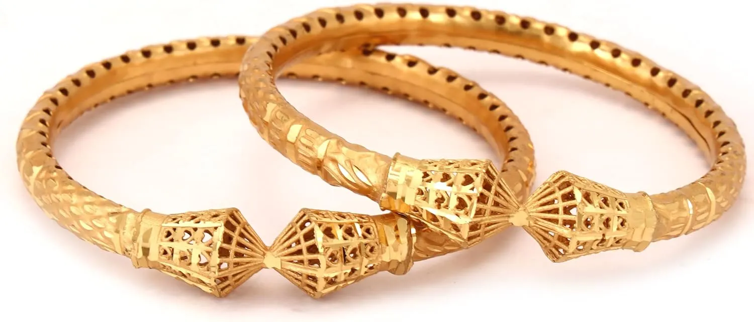 Meenakshi imitation Indian Handcrafted Gold Plated Kangan Bangles Set of 2 Gift For Her Bollywood Designer Jewelry Bangle Bracelets In Gold Tone For Women