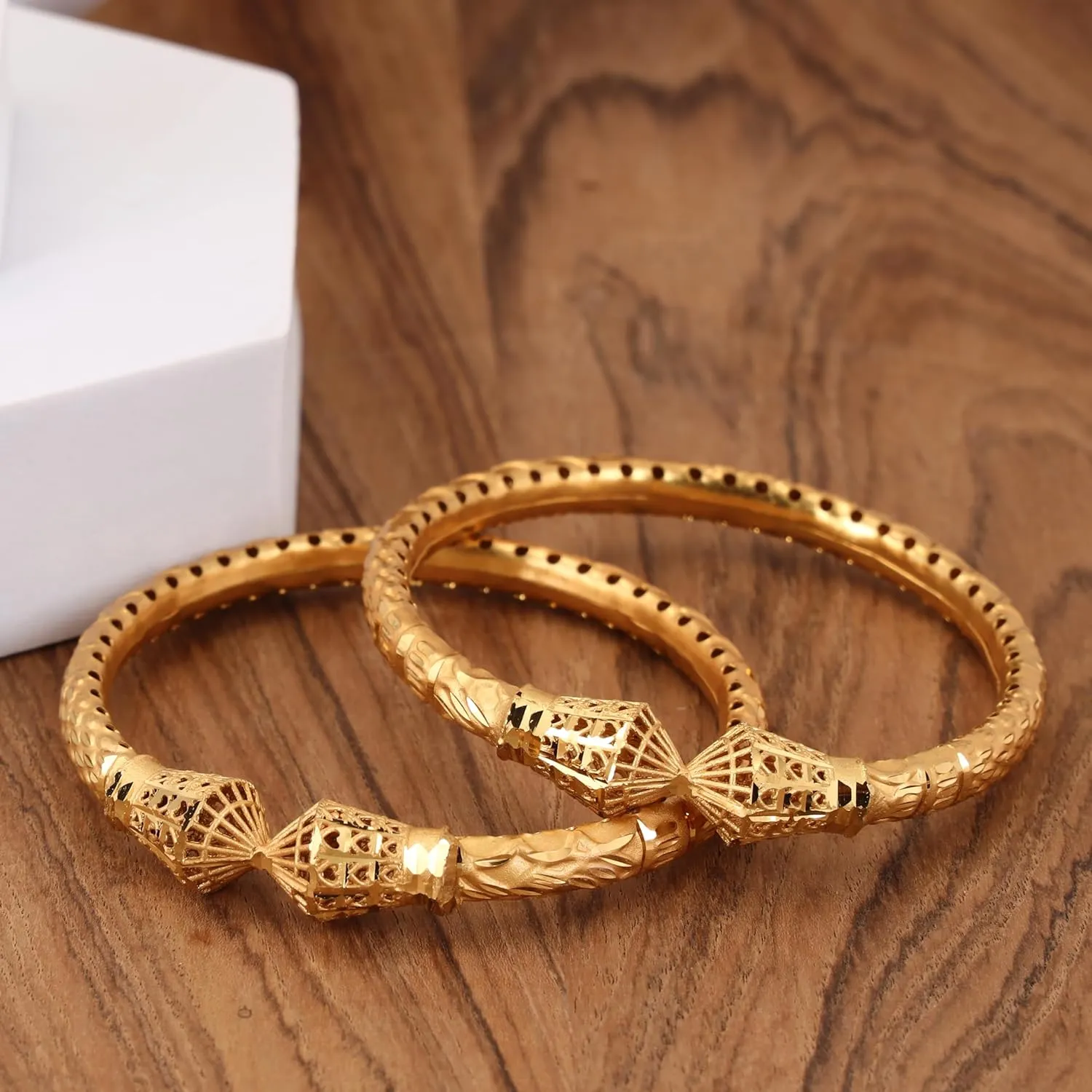 Meenakshi imitation Indian Handcrafted Gold Plated Kangan Bangles Set of 2 Gift For Her Bollywood Designer Jewelry Bangle Bracelets In Gold Tone For Women