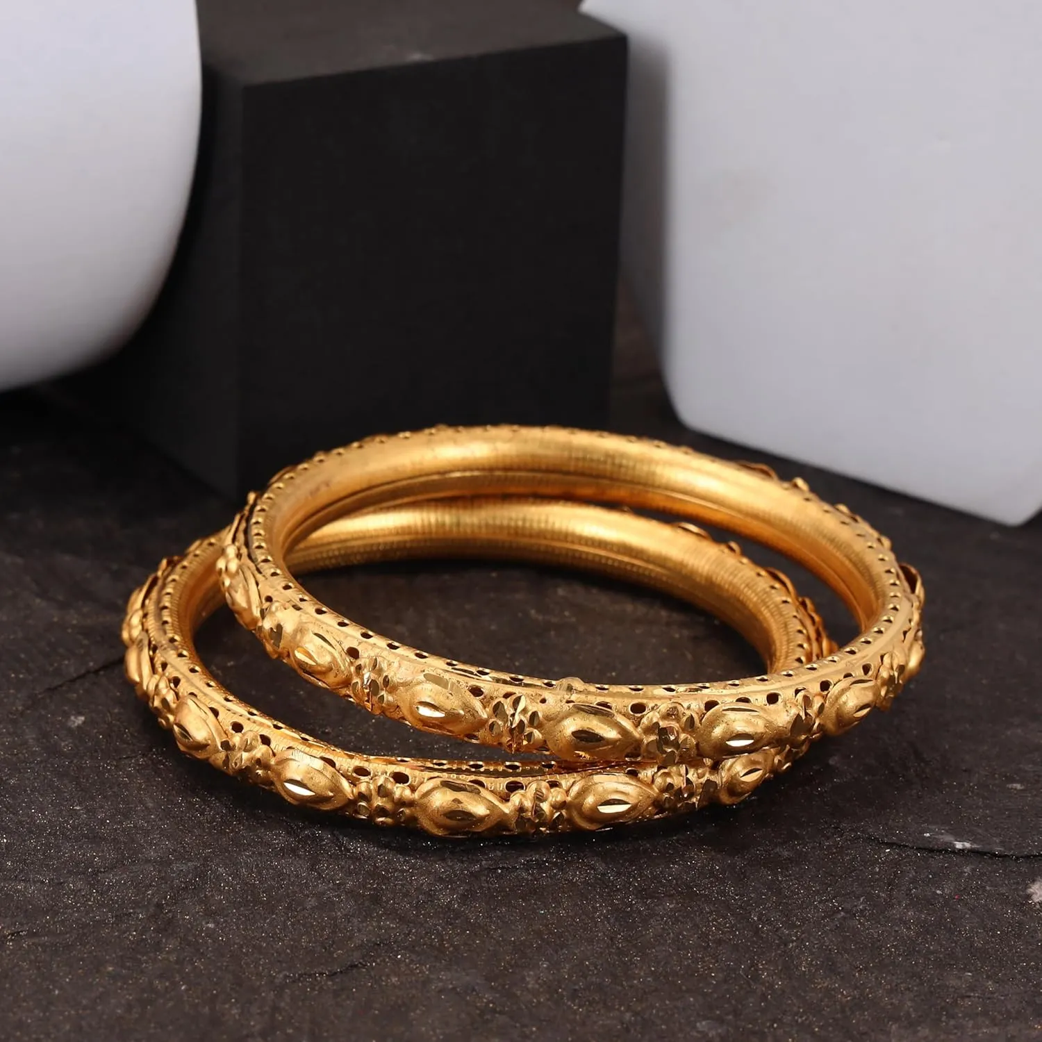 Meenakshi imitation Set of 2 Handcrafted Gold Plated Bangles Traditional Festival Wear Kangan Bollywood Designer Jewelry Bangle Bracelets In Gold Tone For Women