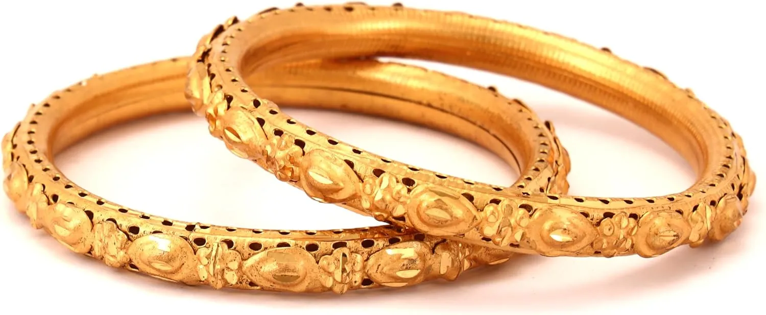 Meenakshi imitation Set of 2 Handcrafted Gold Plated Bangles Traditional Festival Wear Kangan Bollywood Designer Jewelry Bangle Bracelets In Gold Tone For Women