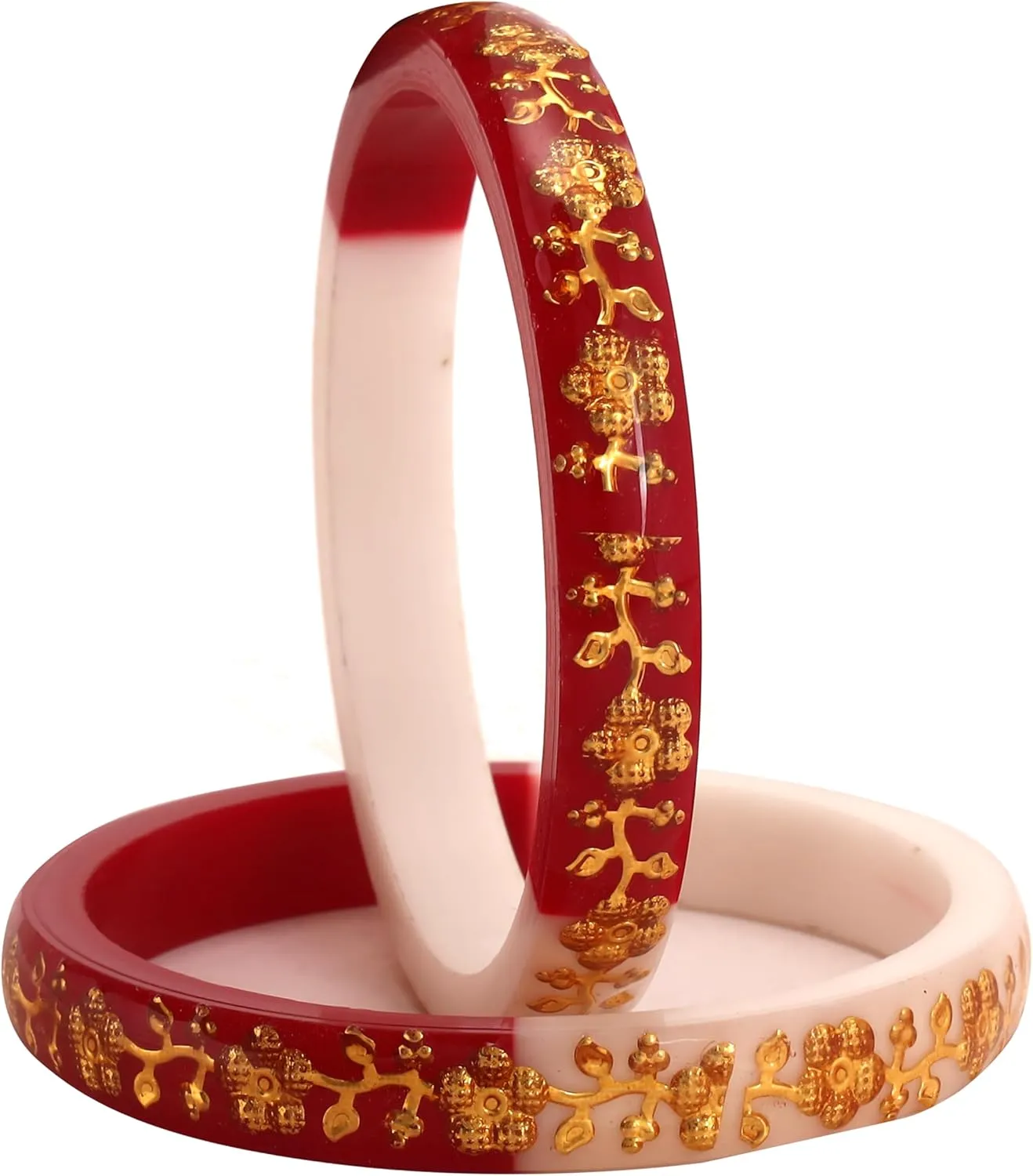 Meenakshi imitation Set of 2 Handcrafted Red White Flower Design Gold Plated Laminated Plastic Bangles Bollywood Designer Jewelry With Box Gift For Her Bangle Bracelets