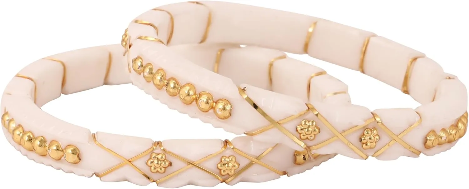 Meenakshi imitation Set of 2 White Handcrafted Gold Plated Shakha Pola Bangles Gift For Her Indian Bollywood Designer Women Jewelry Bangle Bracelets Kangan