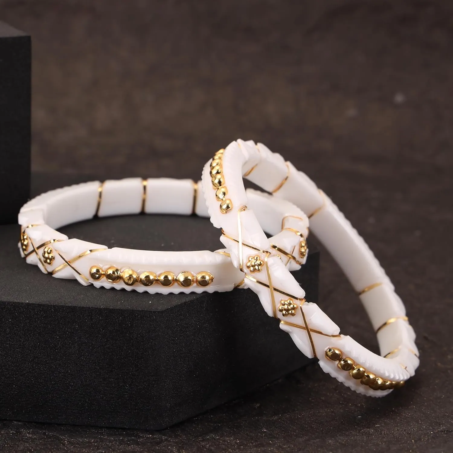 Meenakshi imitation Set of 2 White Handcrafted Gold Plated Shakha Pola Bangles Gift For Her Indian Bollywood Designer Women Jewelry Bangle Bracelets Kangan