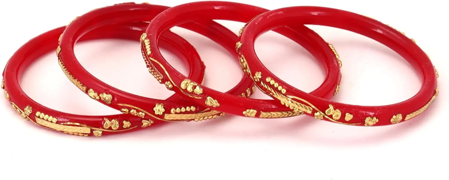 Meenakshi imitation Set of 4 Gold Plated Red Pola Bangles Handmade Gift For Her Indian Bollywood Designer Women Jewelry Bangle Bracelets Kangan