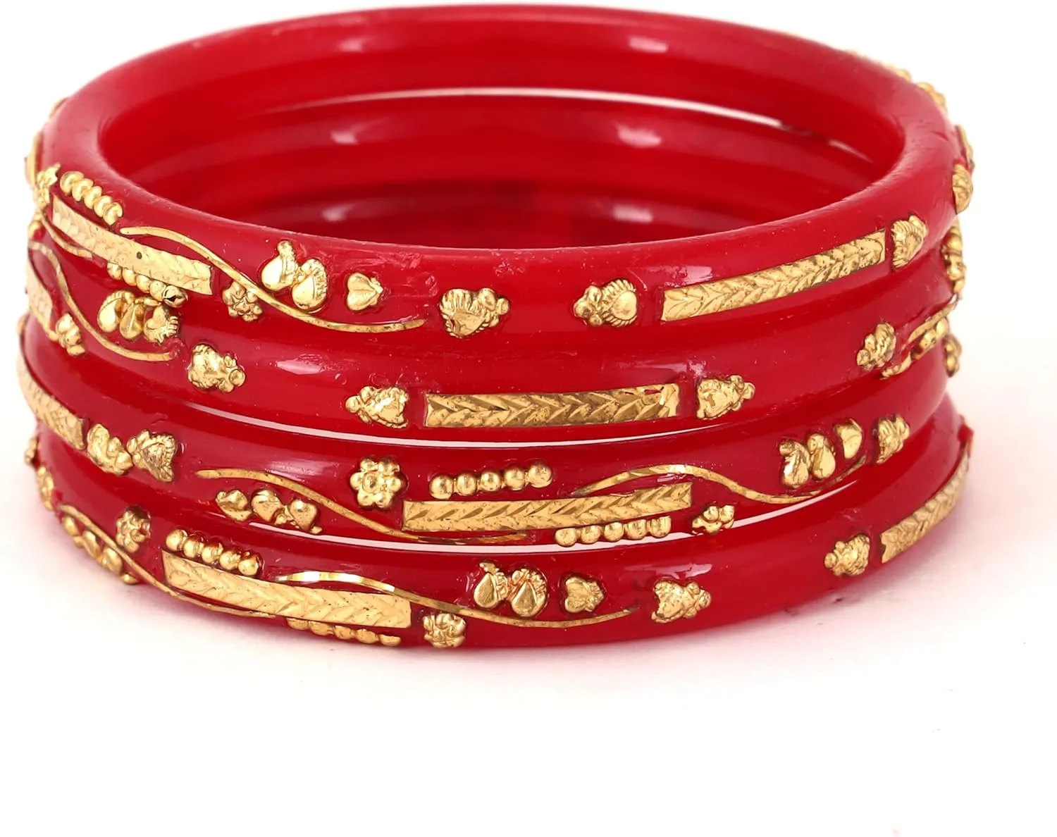 Meenakshi imitation Set of 4 Gold Plated Red Pola Bangles Handmade Gift For Her Indian Bollywood Designer Women Jewelry Bangle Bracelets Kangan