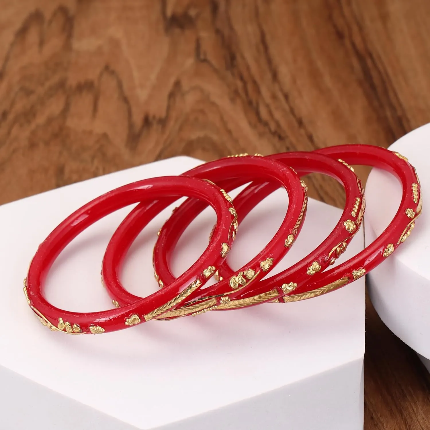 Meenakshi imitation Set of 4 Gold Plated Red Pola Bangles Handmade Gift For Her Indian Bollywood Designer Women Jewelry Bangle Bracelets Kangan