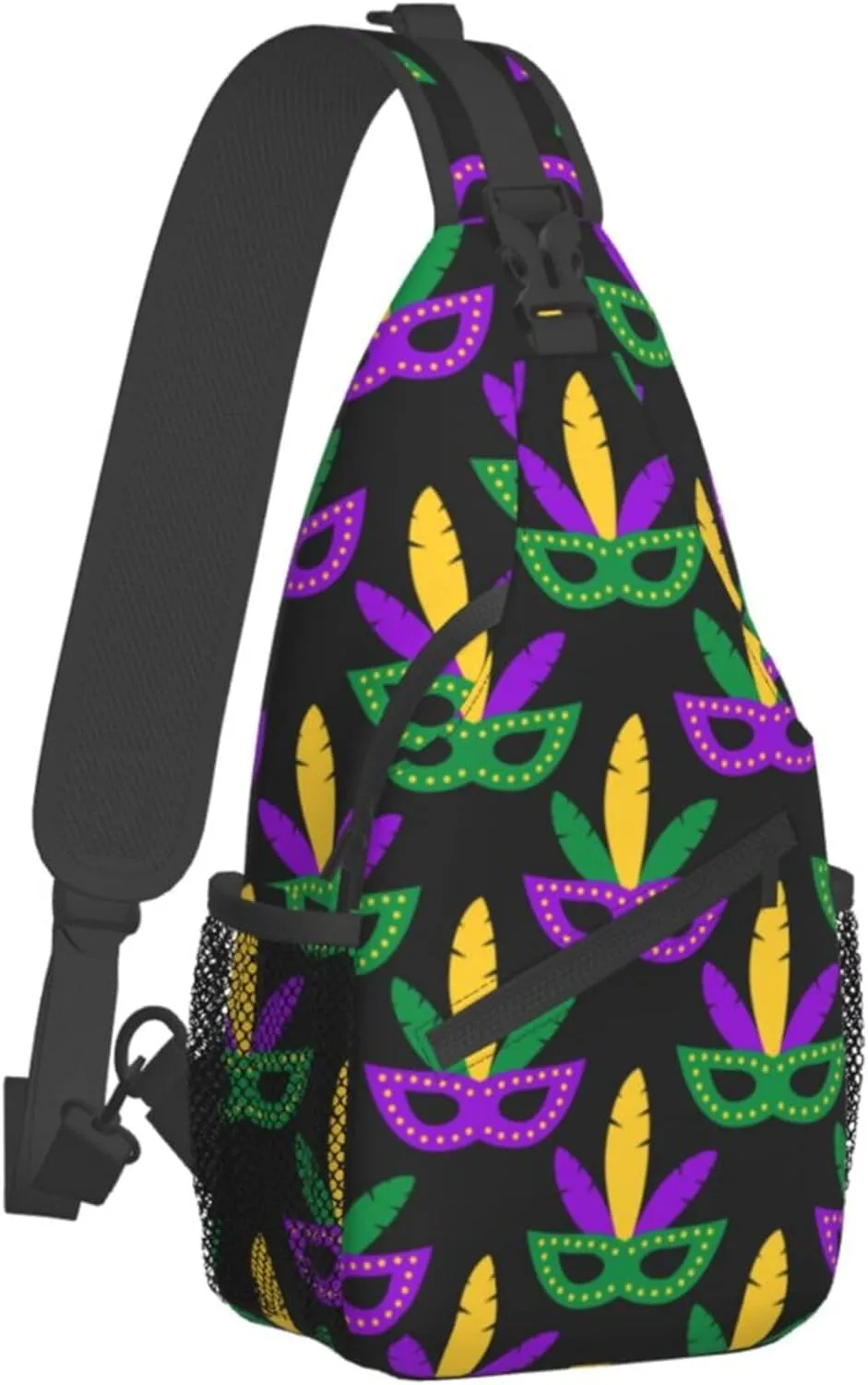 Men & Women Sling Bag Anti-Theft Sling Shoulder Backpack Waterproof Chest Bag With Adjustable Strap Lightweight Sling Bag Chest (Mardi Gras Masks Art)