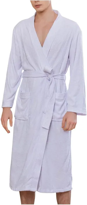 Mens 100% Cotton Robes Couple Bathrobe Lightweight Long Sleeve Kimono Robe Soft Over the Knee Fall Winter Sleepwear