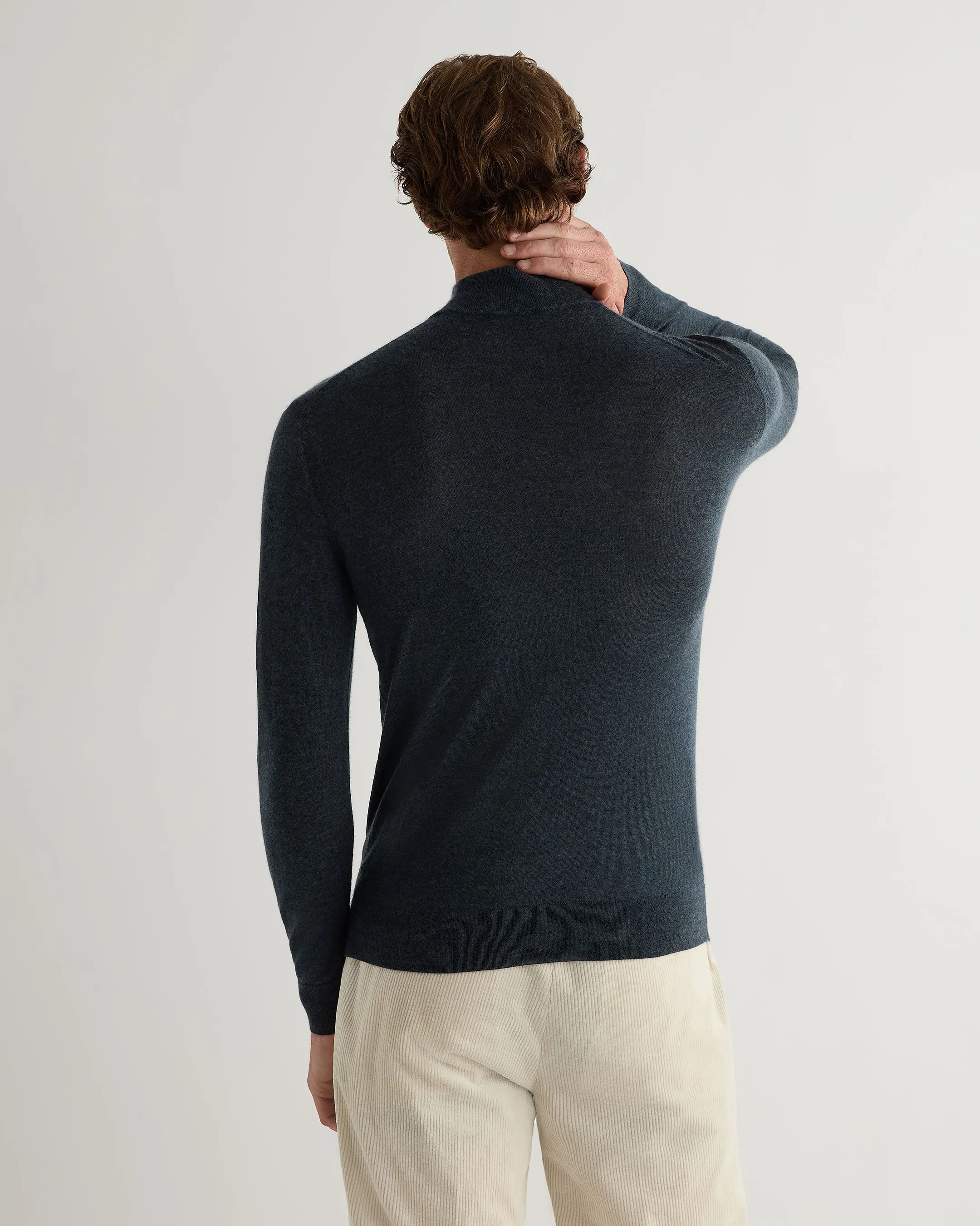 Men's Fine Gauge Cashmere Turtle Neck Sweater Azurine Blue