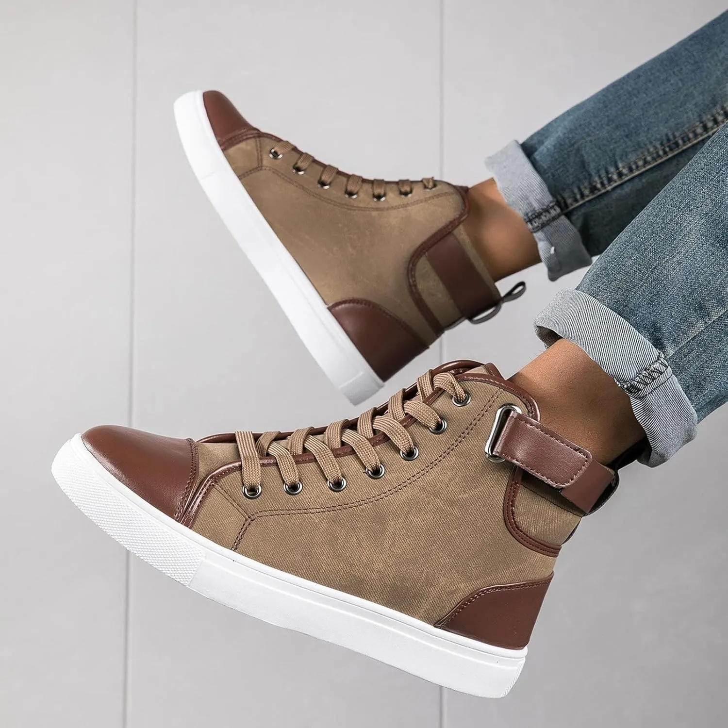Men's High Top Board Shoes Leather Non Slip Walking Shoes Casual Lace Up Arch Support Shoes Mens Sneaker Boots Size 12