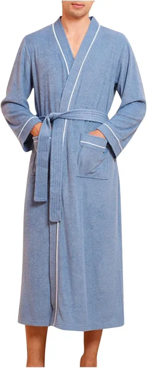 Mens Robes Loose Lightweight Long Sleeve Bathrobe Soft Knit Spa Kimono Robe Pajamas with Pockets for Home Vacation
