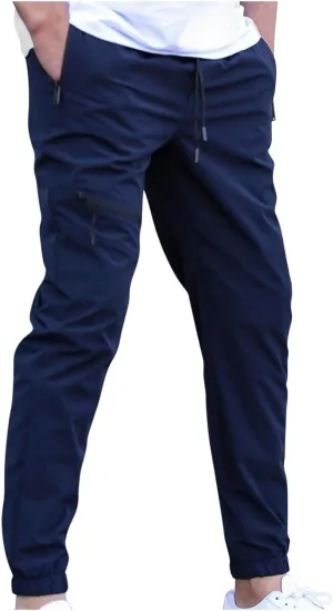 Mens Sweatpants with Zipper Pockets Drawstring Elastic Waist Outdoor Hiking Joggers Pants Regular Fit Harem Trousers