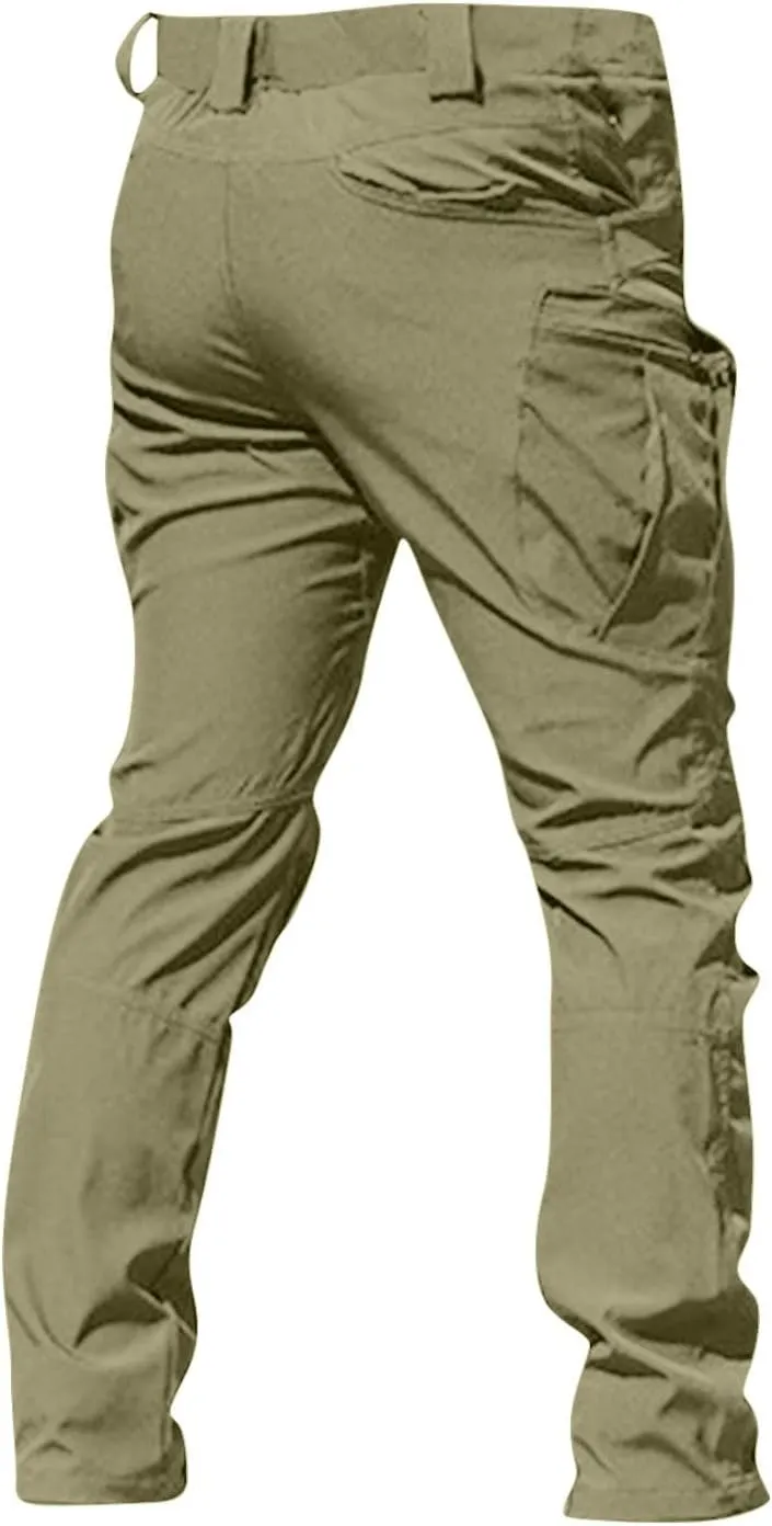 Mens Tactical Cargo Pants Outdoor Elastic Waist Trousers Pants Slim Fit Casual Fashion Pants with Pockets