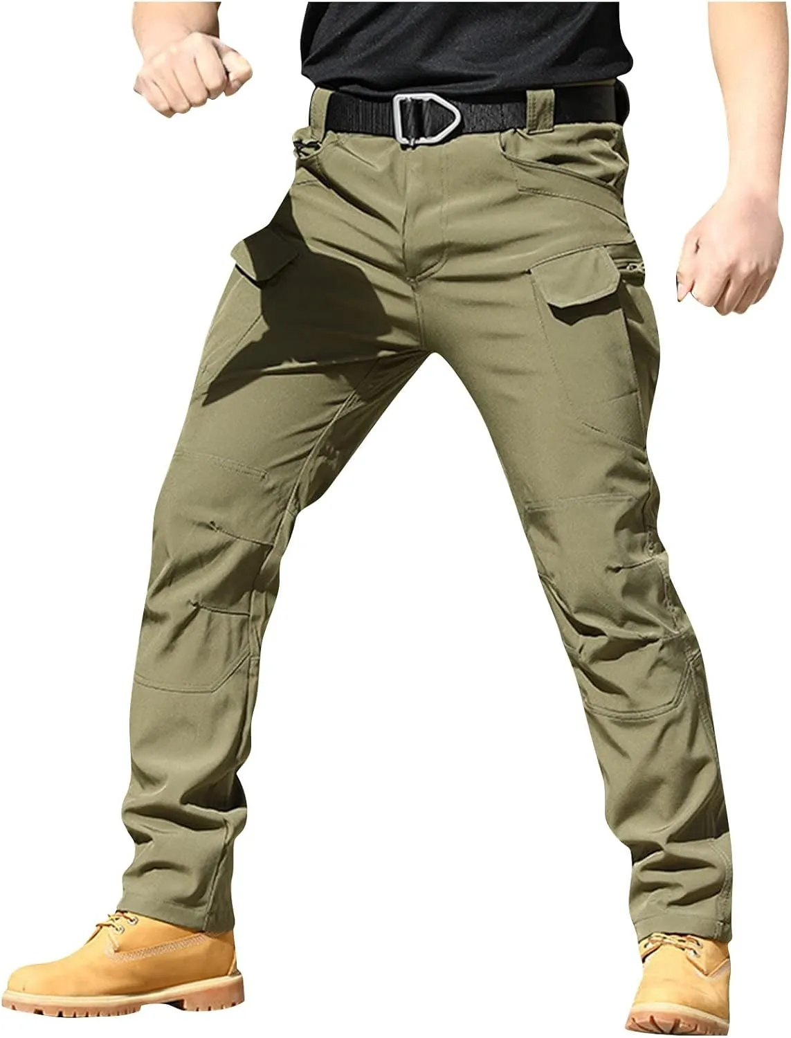 Mens Tactical Cargo Pants Outdoor Elastic Waist Trousers Pants Slim Fit Casual Fashion Pants with Pockets