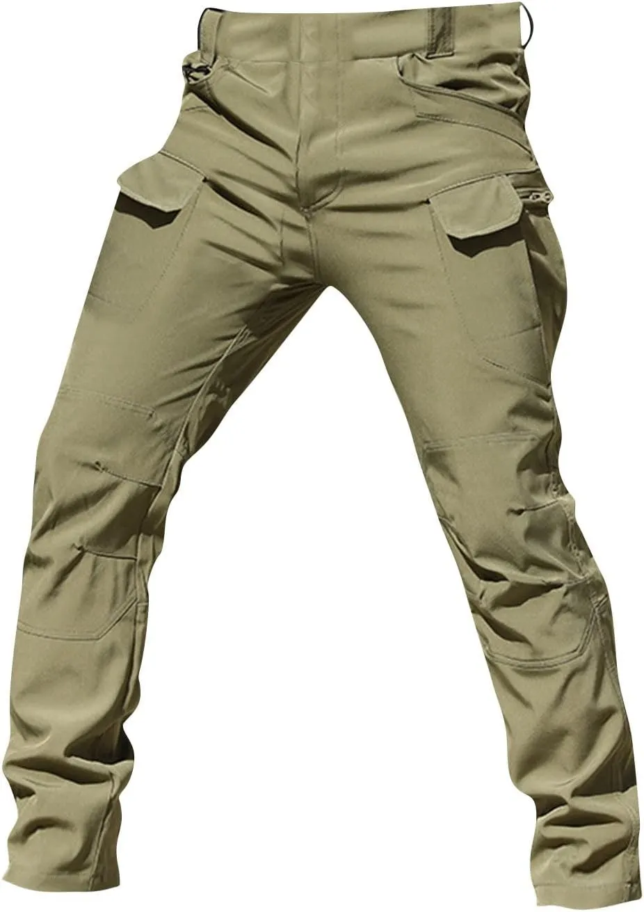 Mens Tactical Cargo Pants Outdoor Elastic Waist Trousers Pants Slim Fit Casual Fashion Pants with Pockets