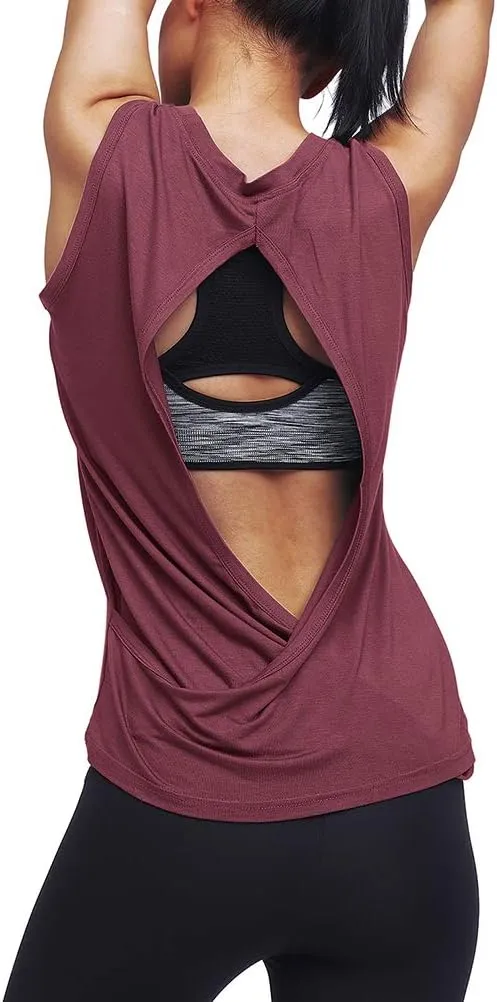 Mippo Workout Tops for Women Open Back Shirts Yoga Athletic Tops Running Muscle Tank Tops