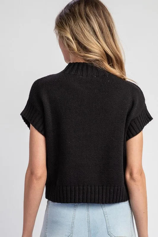 Mock Neck Cropped Short Sleeve Sweater