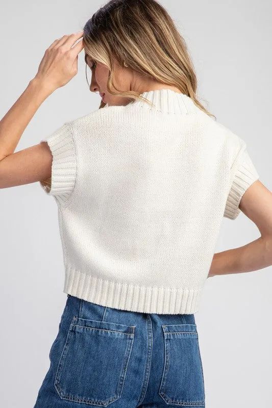 Mock Neck Cropped Short Sleeve Sweater