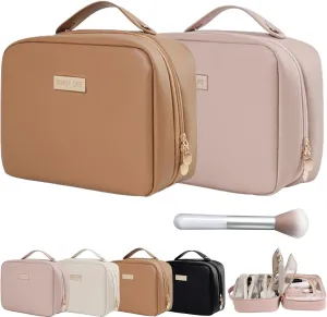 Multi Compartment Toiletry Cosmetic Bag, Set Patient Travel Makeup Bag, Set Patient Cosmetic Bag, Travel Toiletry Bag for Women (Pink Brown)