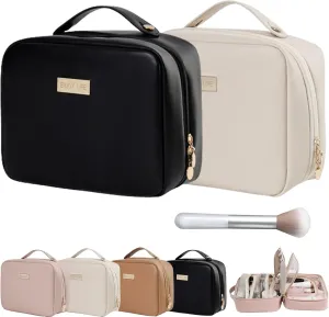 Multi Compartment Toiletry Cosmetic Bag, Set Patient Travel Makeup Bag, Set Patient Cosmetic Bag, Travel Toiletry Bag for Women (White Black)