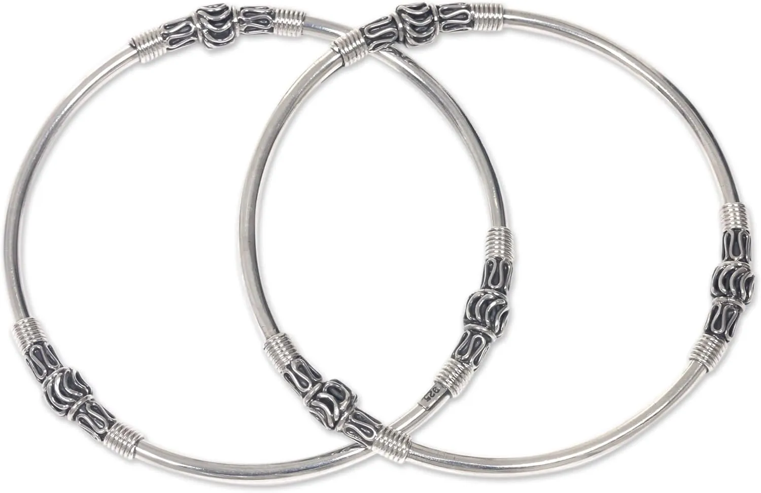 NOVICA Artisan Handmade .925 Sterling Silver Bangle Bracelets Artisan Crafted Bangles Pair Indonesia 'Kintamani Moon'