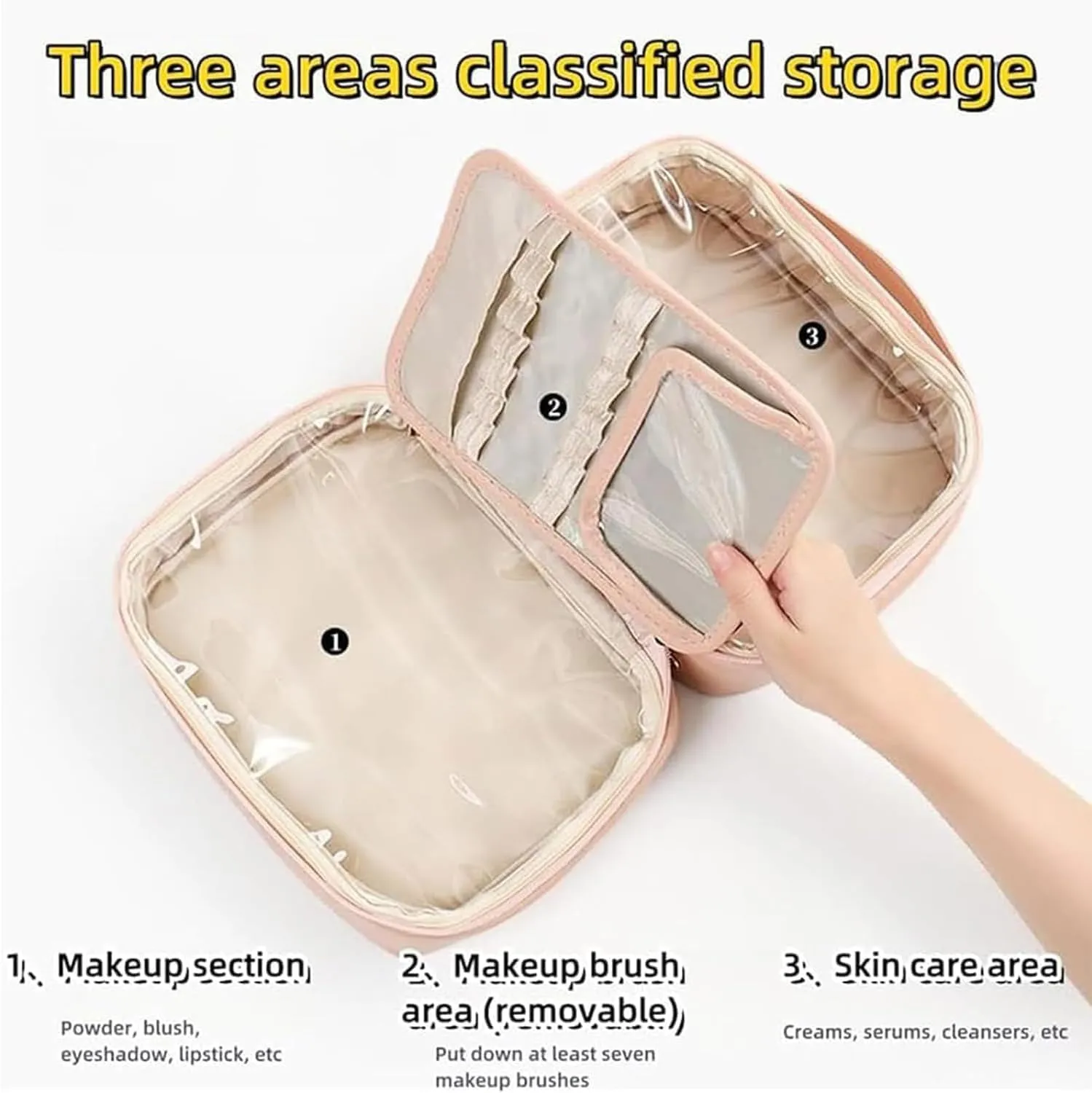 Obviousliy Multi-compartment Toiletry Cosmetics Bag, Makeup Bag Women's PU Leather Waterproof, PU Leather Large Capacity, Bathroom Travel Bag Organizer For Women (black)