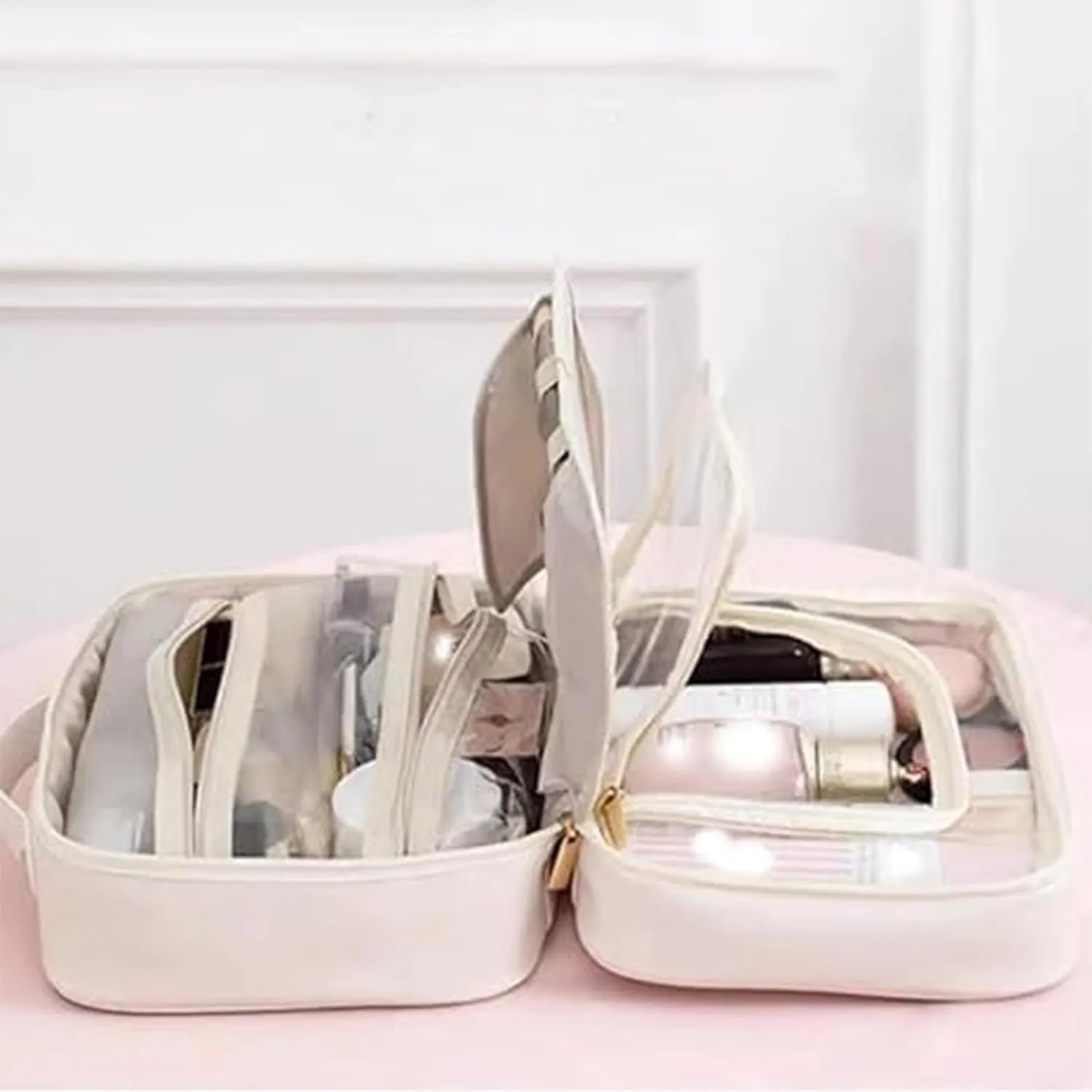 Obviousliy Multi-compartment Toiletry Cosmetics Bag, Makeup Bag Women's PU Leather Waterproof, PU Leather Large Capacity, Bathroom Travel Bag Organizer For Women (black)