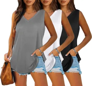 OFEEFAN Womens Tank Tops V Neck Summer Tops Loose Fit Sleeveless Tops 2Pack/3Pack